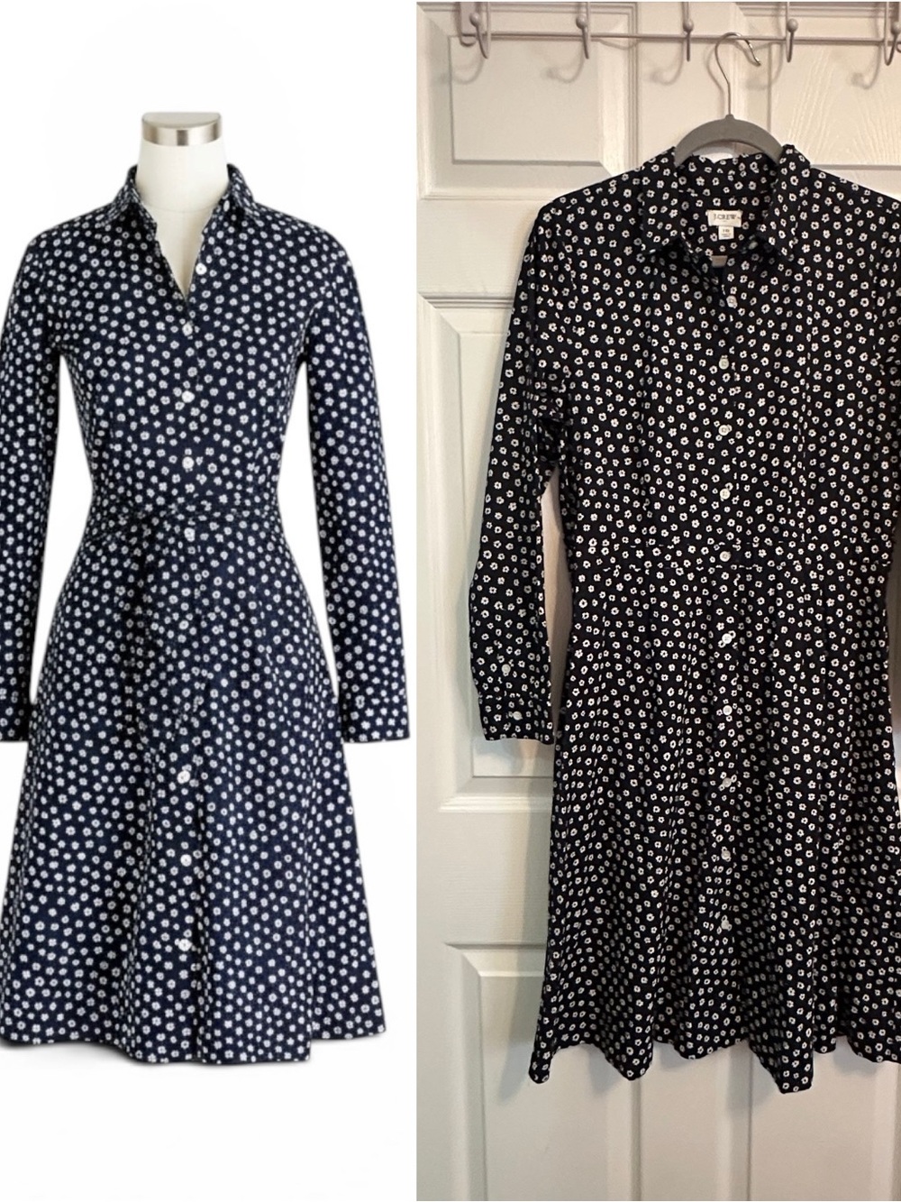 J. Crew shirt-dress in organic cotton Della Ditsy Navy Marine  Size 10 - Picture 4 of 8